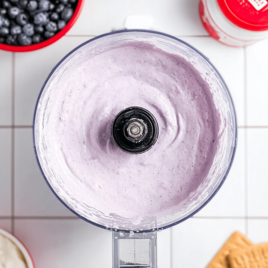 Blended Blueberry Cheesecake Cottage Cheese Ice Cream Mixture