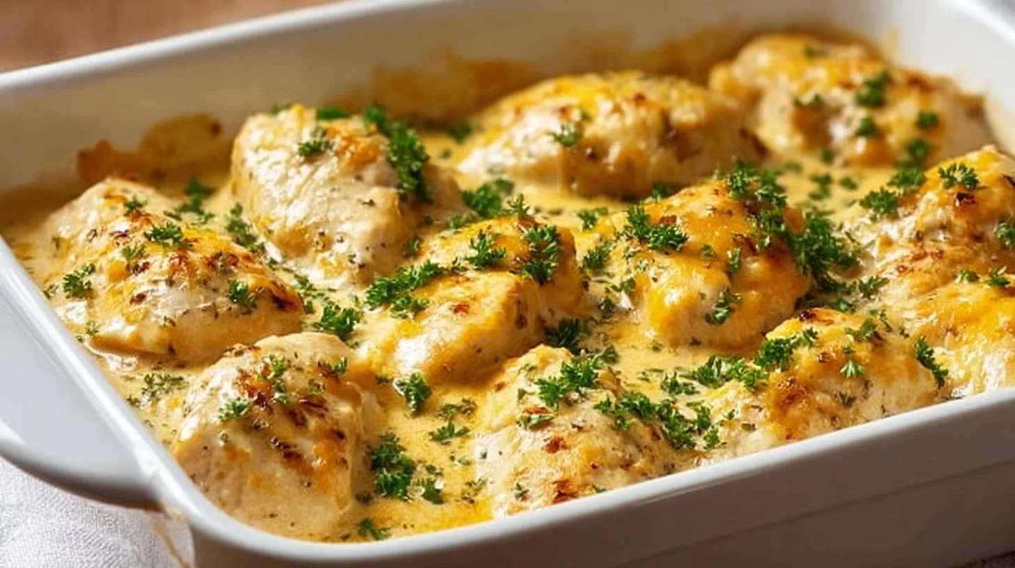 Delicious baked cream cheese chicken served with herbs and spices