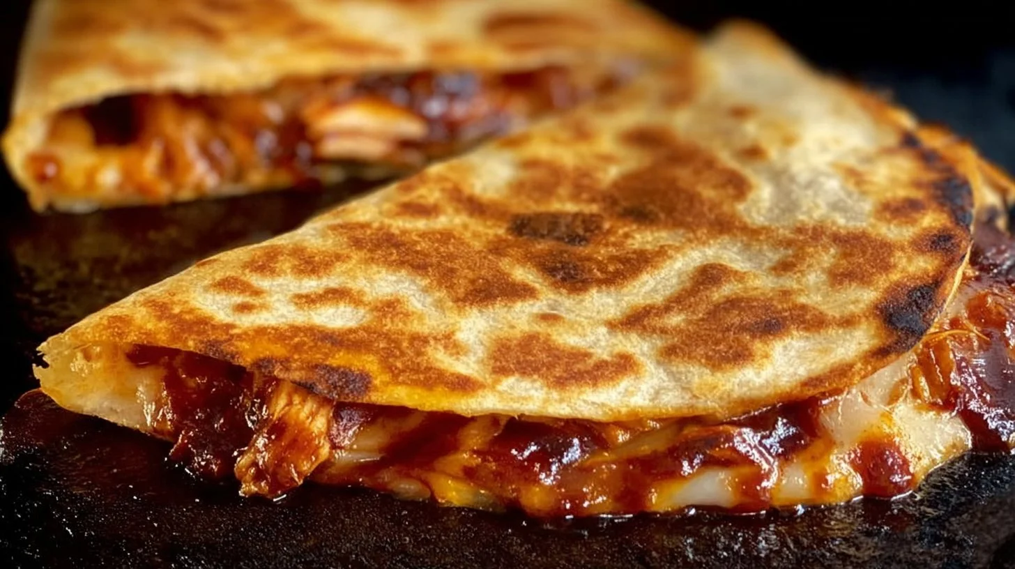 Delicious Blackstone Hot Honey BBQ Chicken Quesadillas served on a platter.