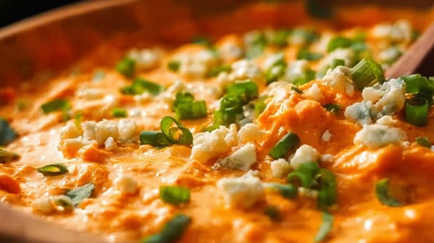 Creamy Buffalo Chicken Dip served in a bowl with tortilla chips