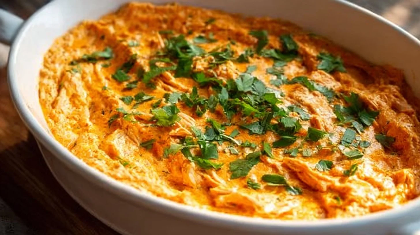 Delicious Buffalo Chicken Dip served in a bowl, garnished with green onions.