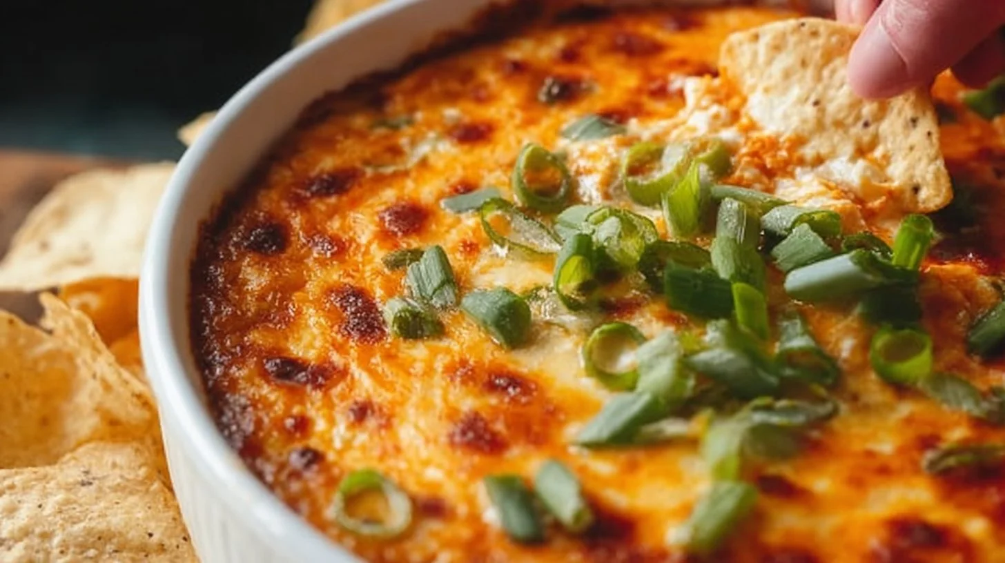 Delicious Buffalo Chicken Dip served in a bowl with chips on the side.
