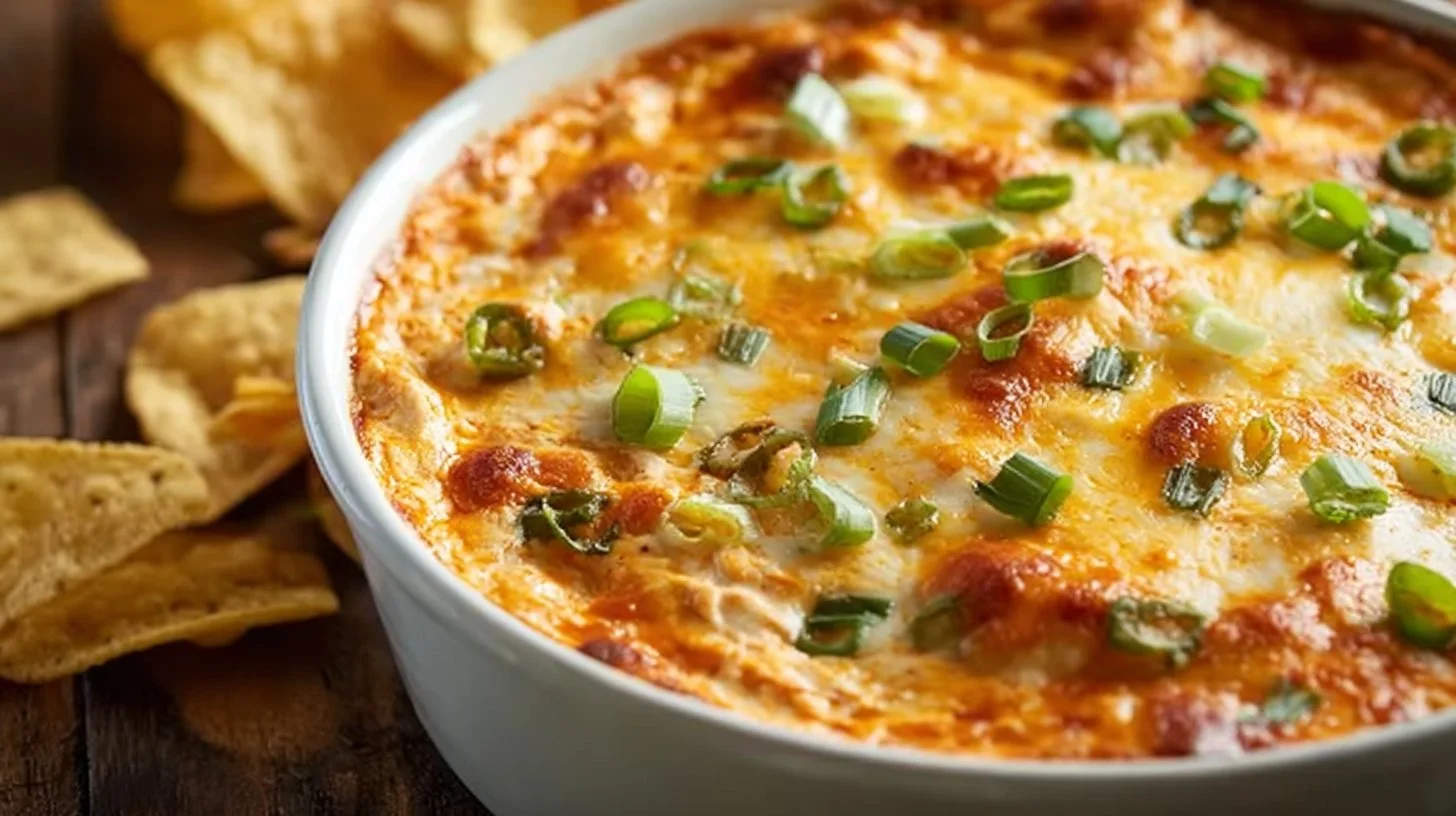 Delicious Buffalo Chicken Dip served in a bowl with tortilla chips