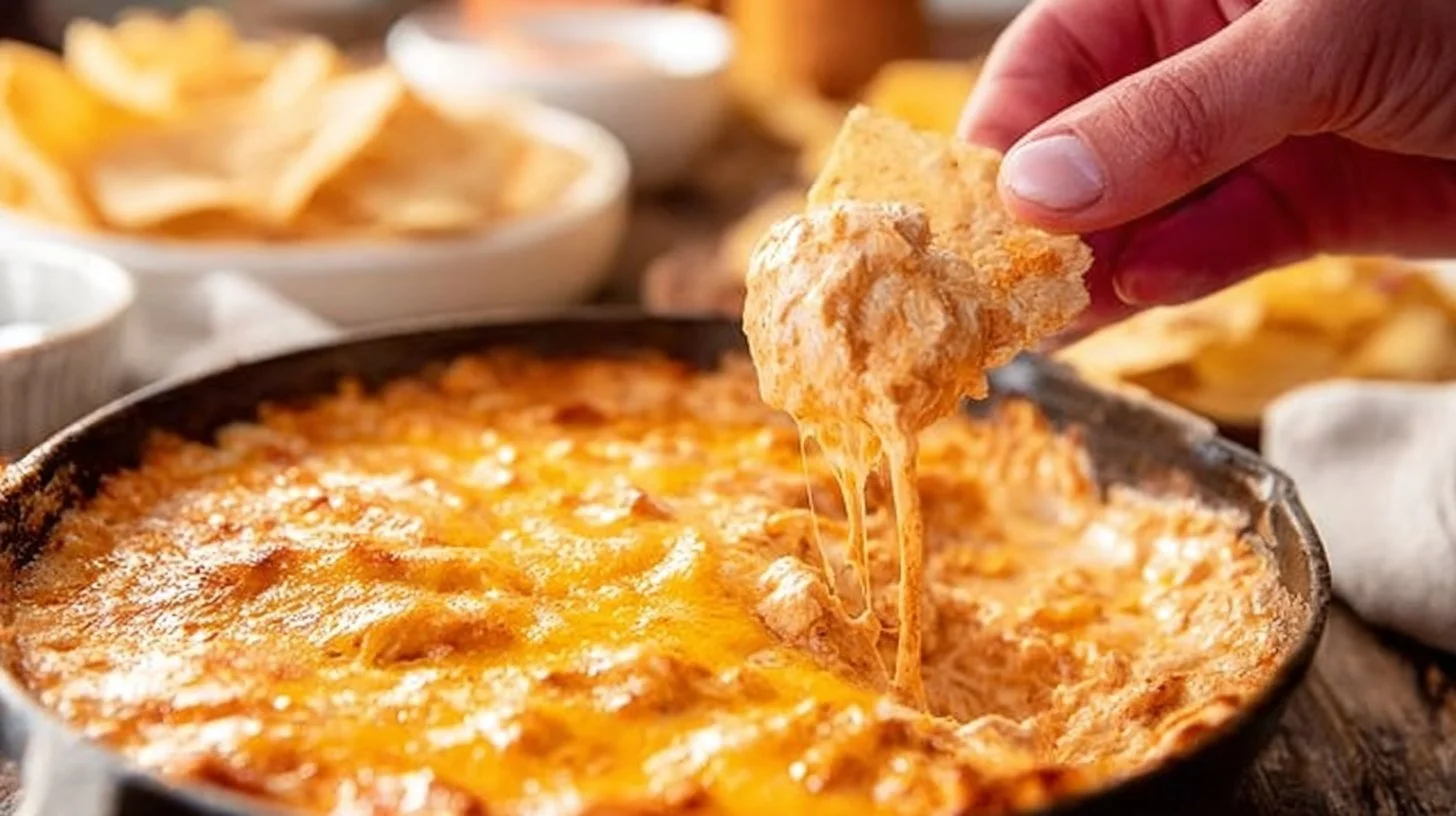 Delicious cheesy creamy Buffalo Chicken Dip served in a bowl