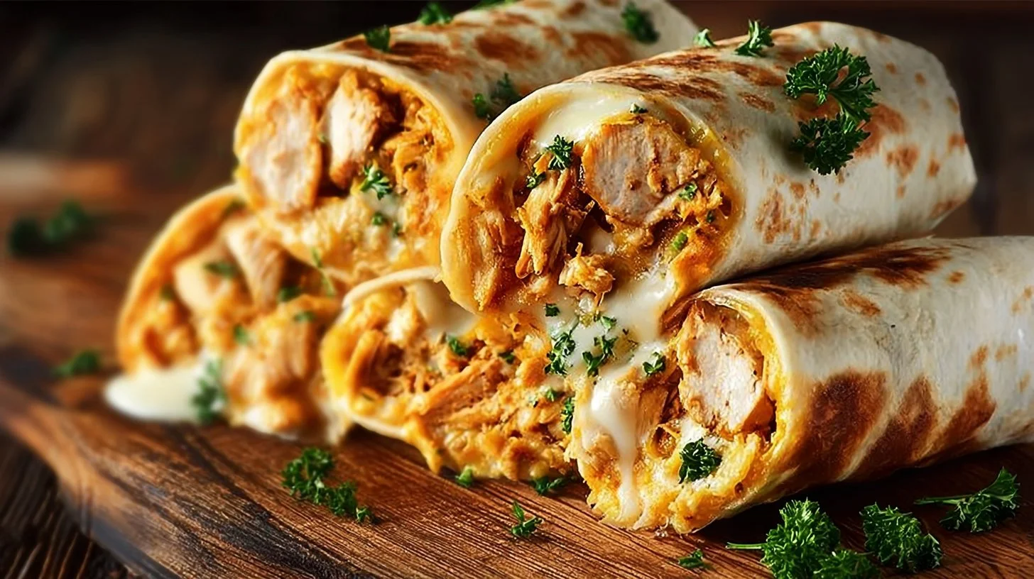 Delicious cheesy garlic chicken wraps ready to be enjoyed