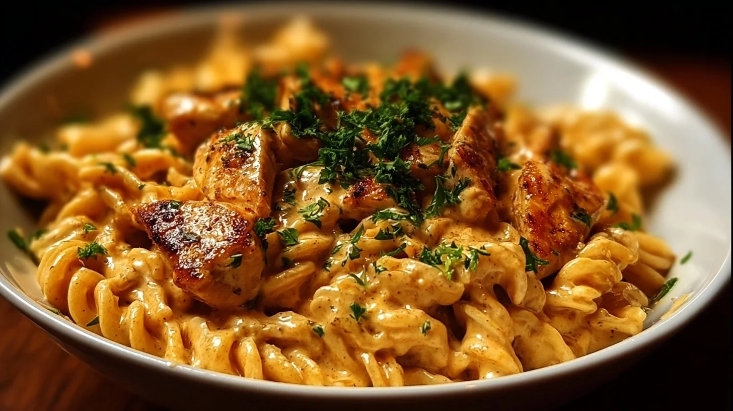 Delicious Cowboy Butter Chicken Pasta served in a bowl