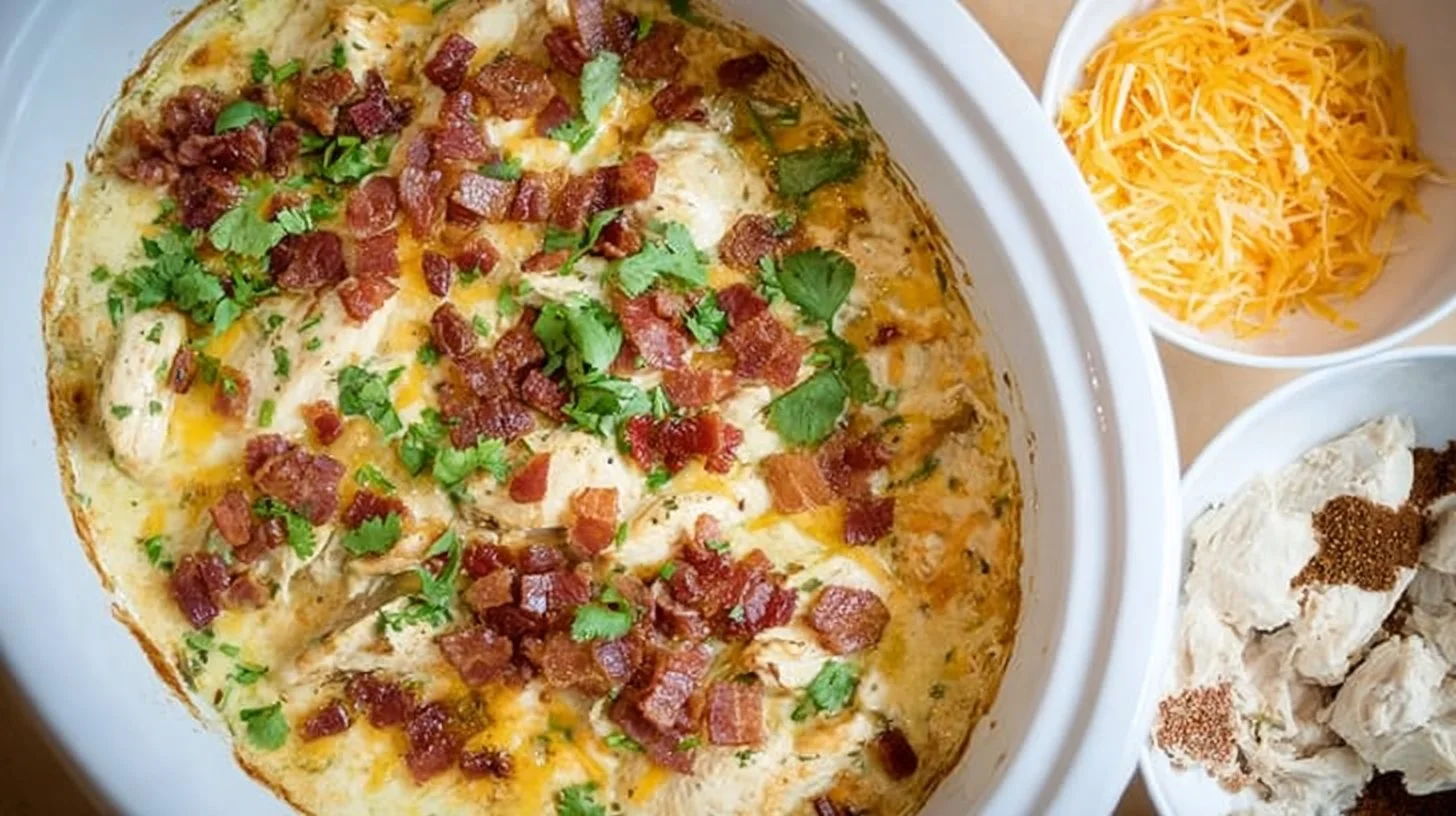 Delicious Crack Chicken served with toppings in a bowl