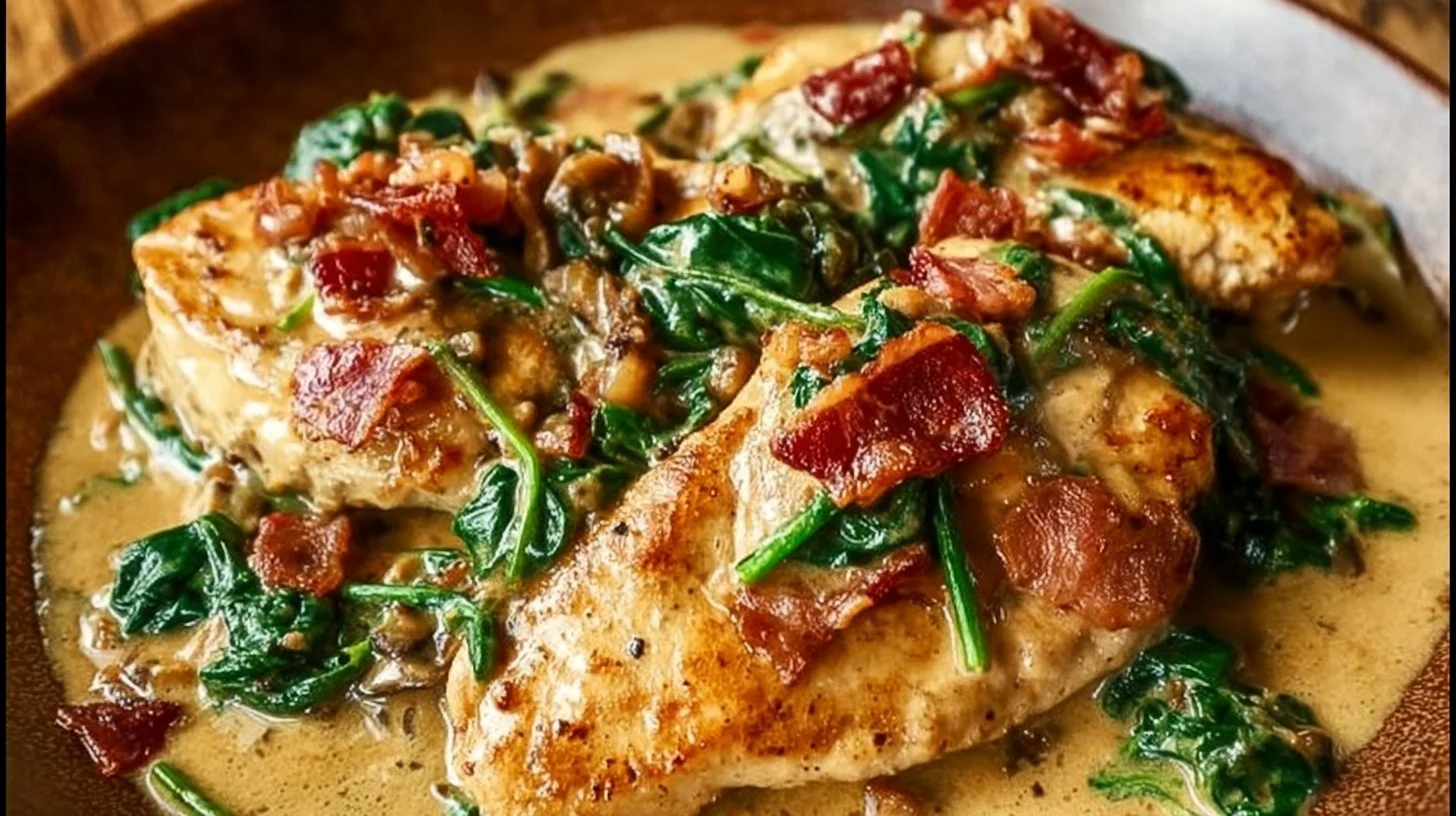 Creamy Tuscan Chicken served with fresh herbs and vegetables