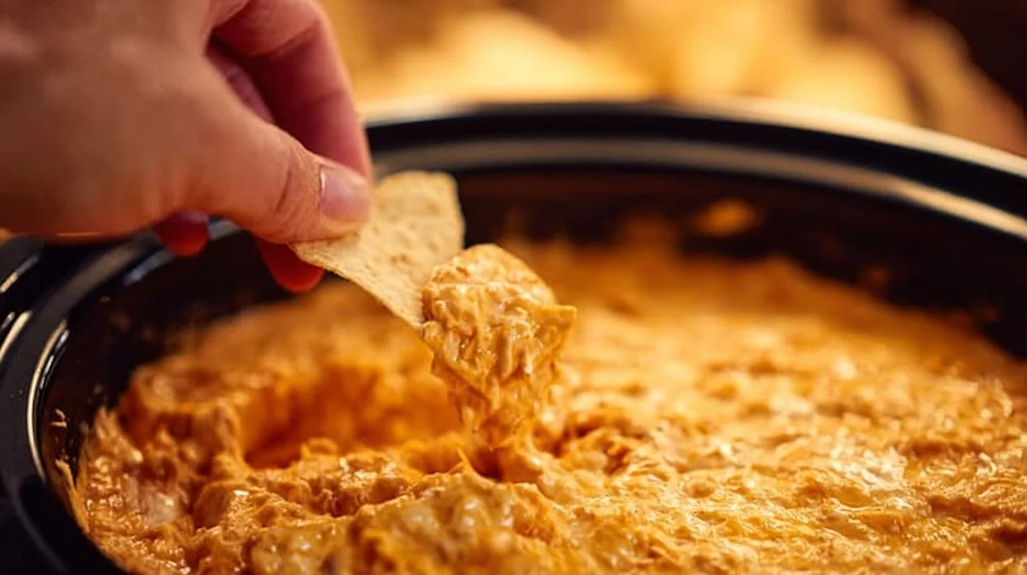 Creamy Crockpot Buffalo Chicken Dip served in a bowl with vegetables