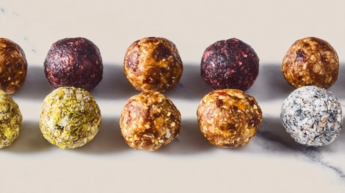 Delicious homemade energy balls made with nuts and dried fruits.