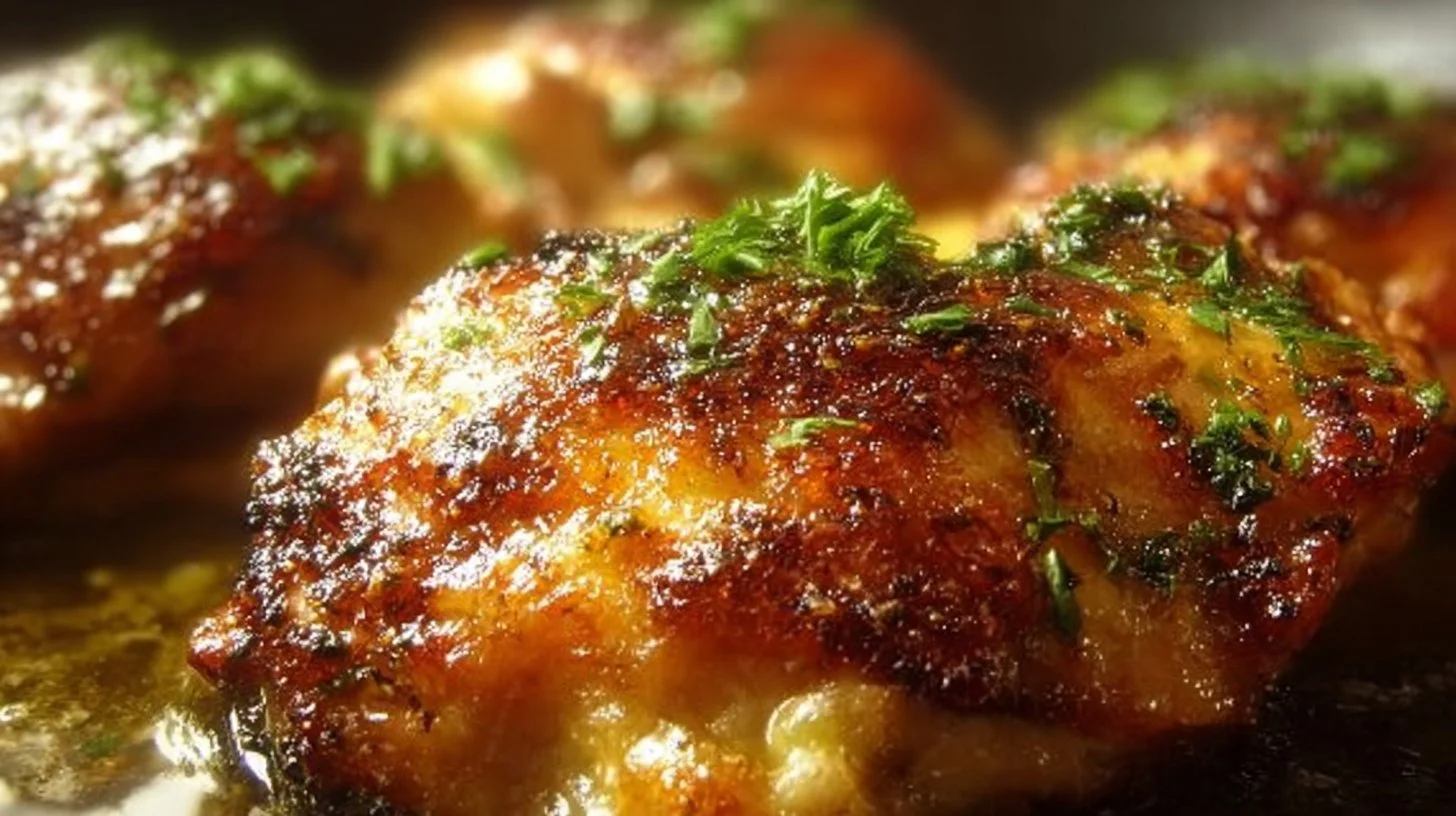 Delicious Garlic Parmesan Chicken Thighs served on a plate
