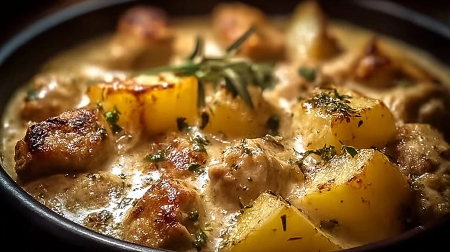 Delicious Garlic Parmesan Crockpot Chicken with Potatoes in a slow cooker