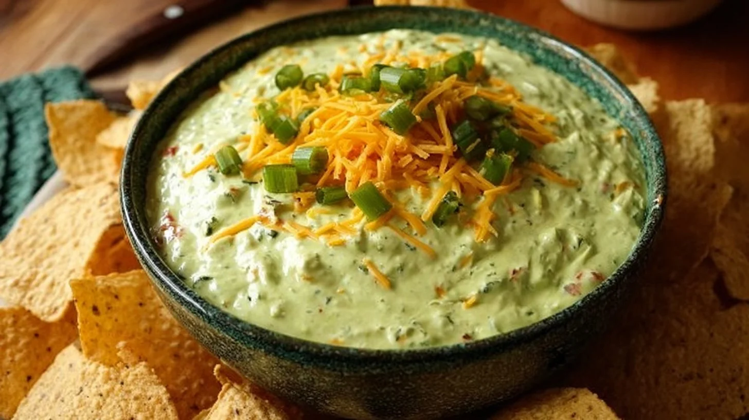 Festive Grinch Dip served in a bowl for holiday parties