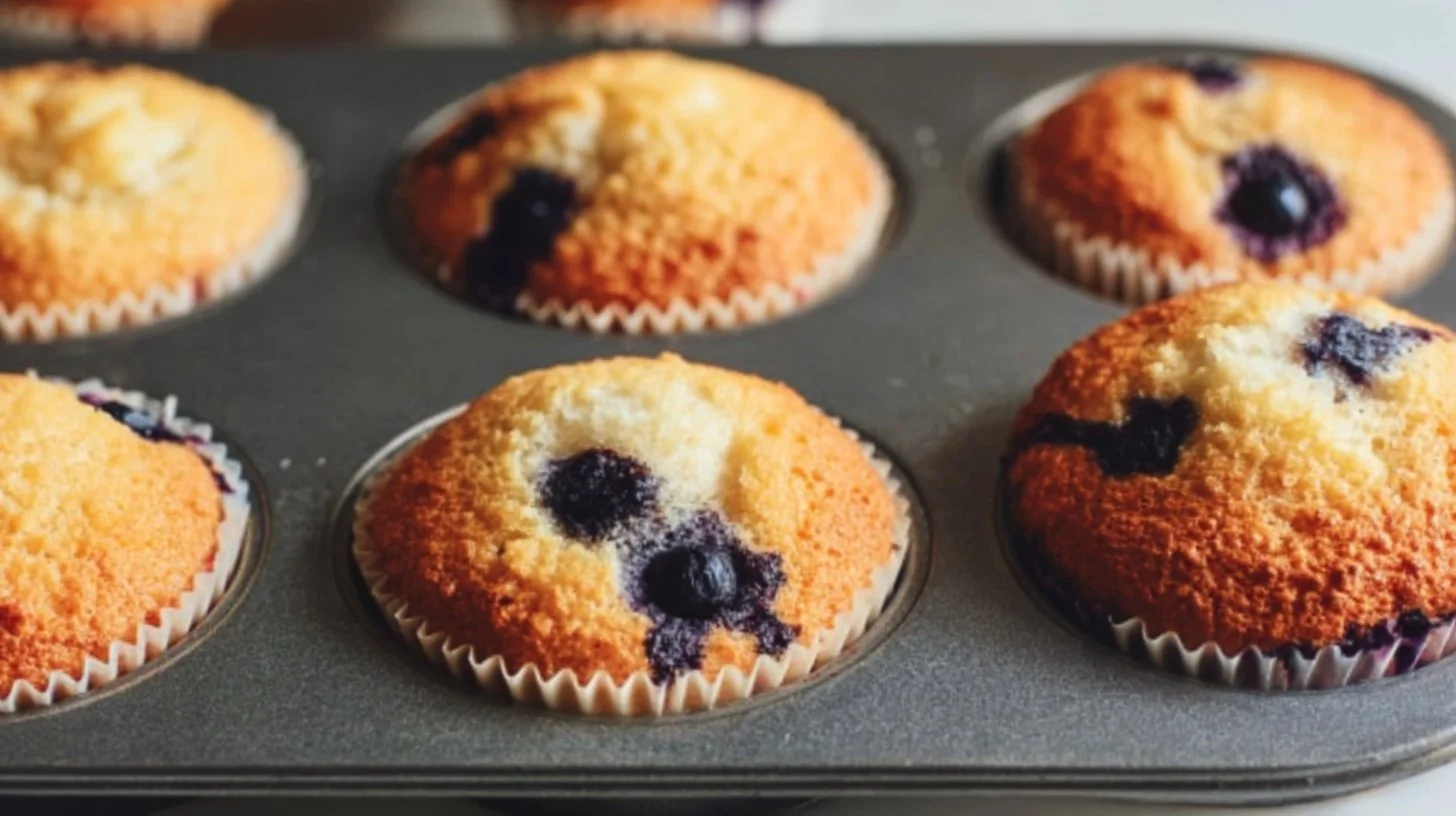 High protein cottage cheese blueberry muffins fresh out of the oven