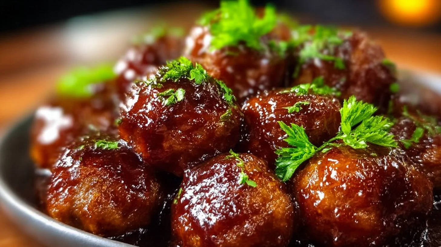 Delicious homemade Honey BBQ Meatballs served on a platter.