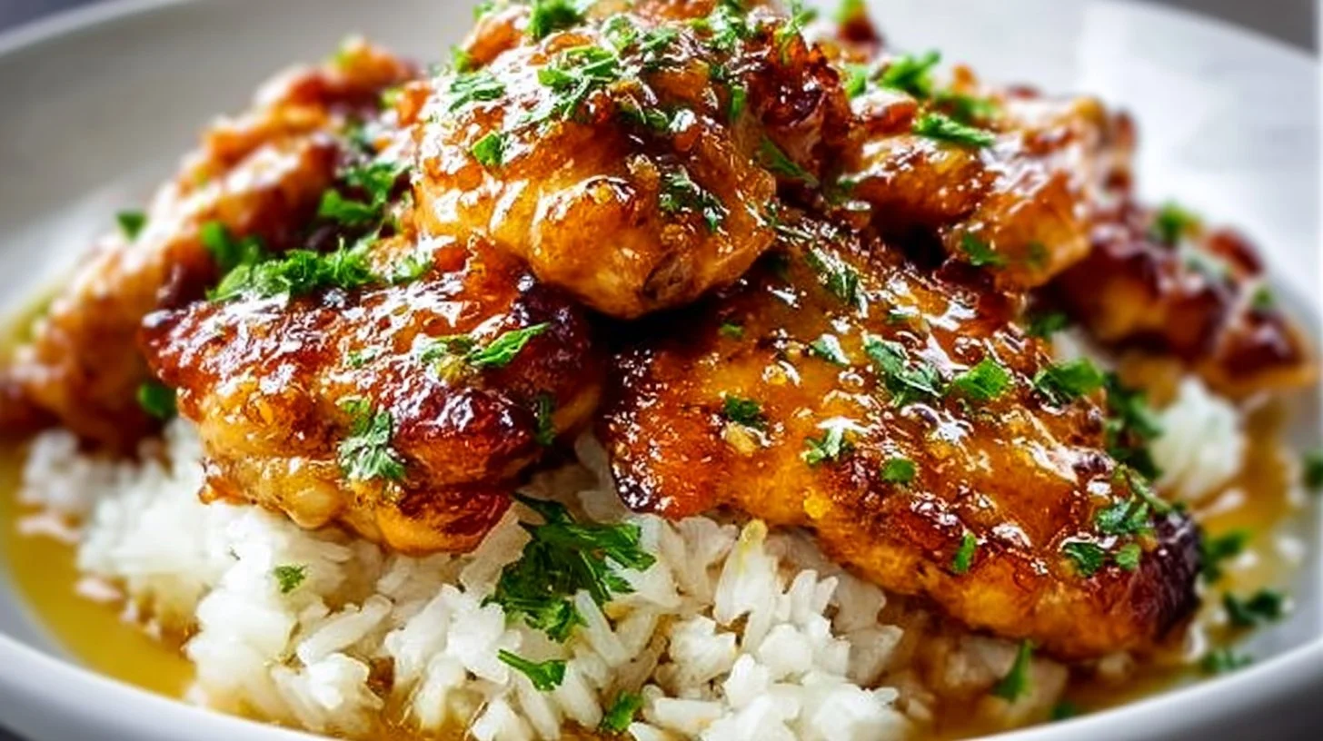 Delicious honey garlic chicken thighs with a glossy glaze