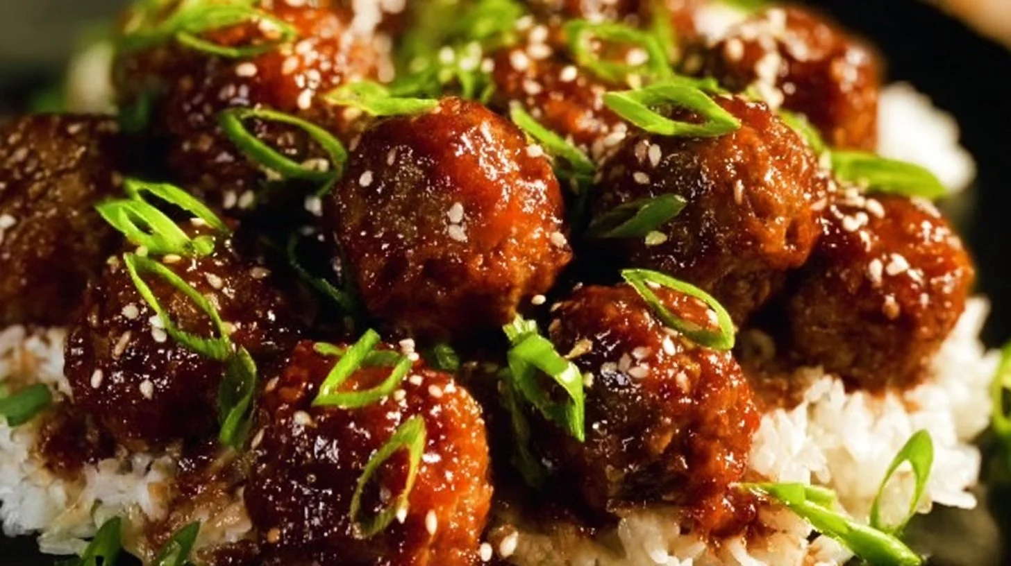 Delicious Honey Garlic Meatballs served with sauce on a platter