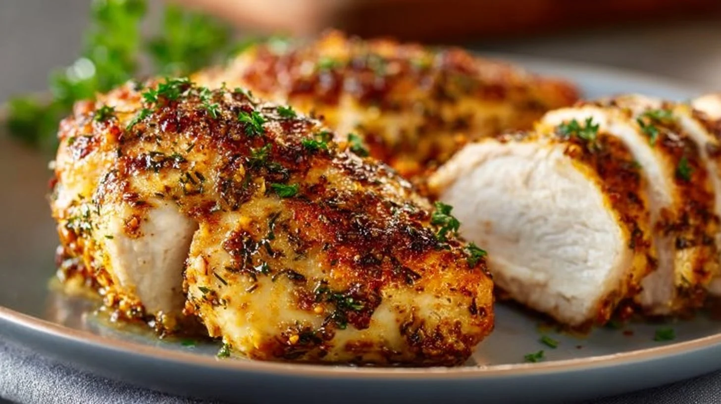Melt In Your Mouth Chicken Breast served with fresh herbs and vegetables