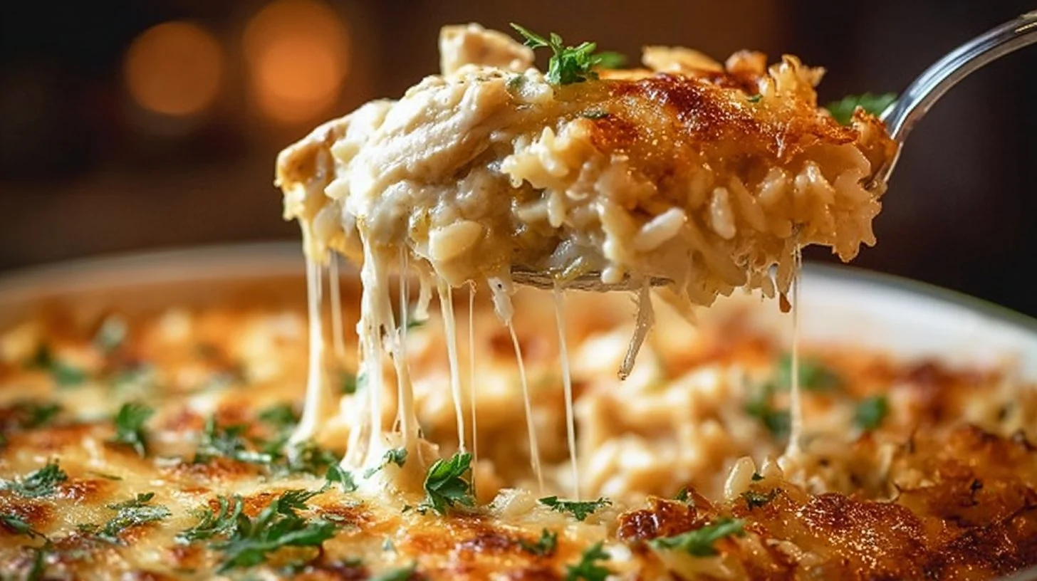 One-Pan Chicken and Rice Bake prepared in a dish with vegetables