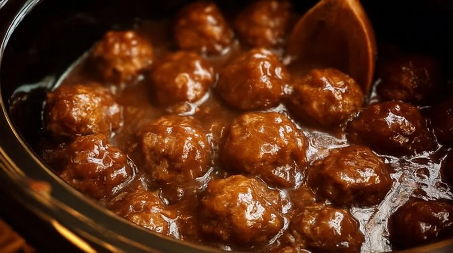 Slow cooker Salisbury steak meatballs served with gravy and mashed potatoes.