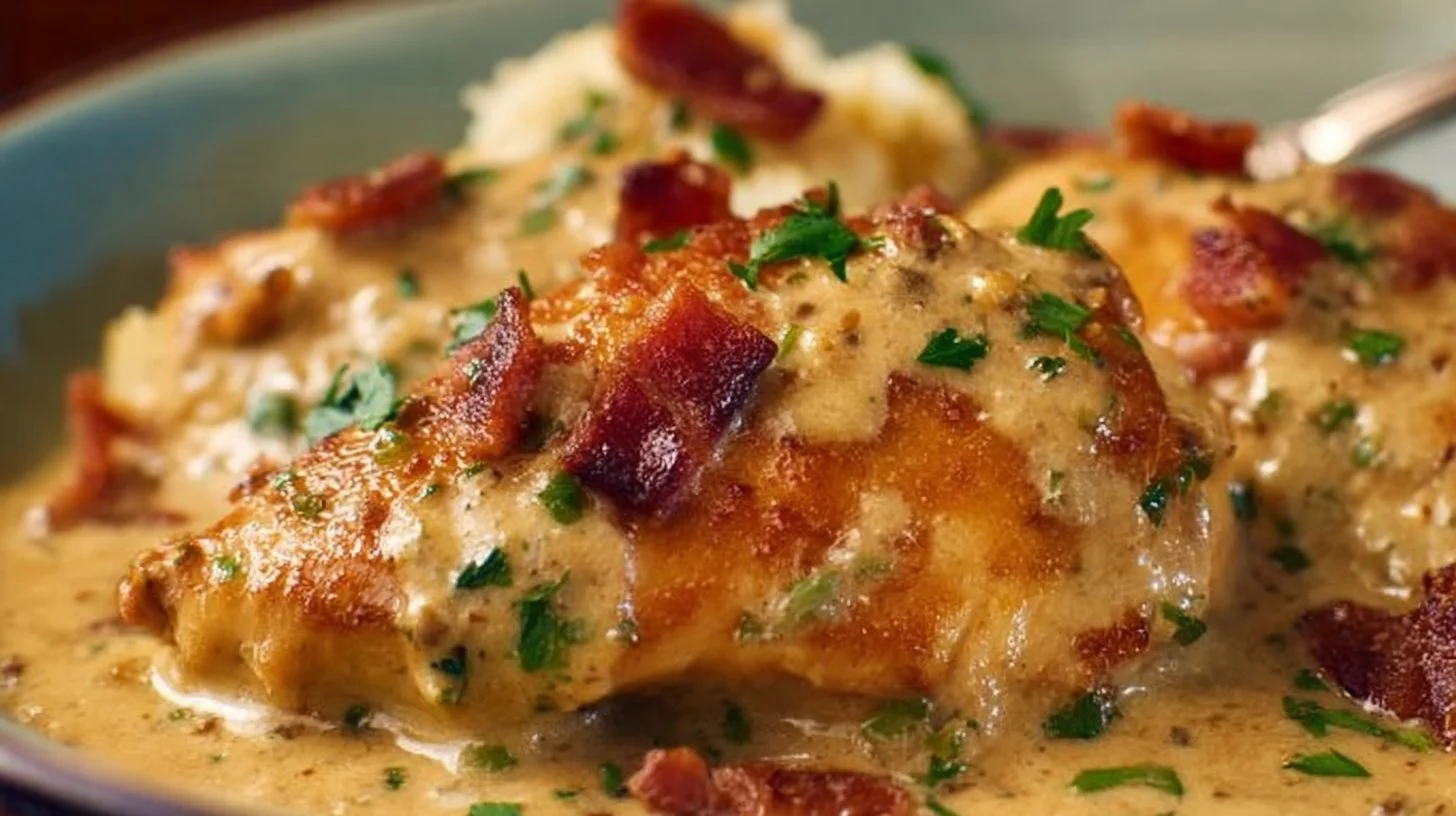 Delicious smothered chicken with savory gravy and spices