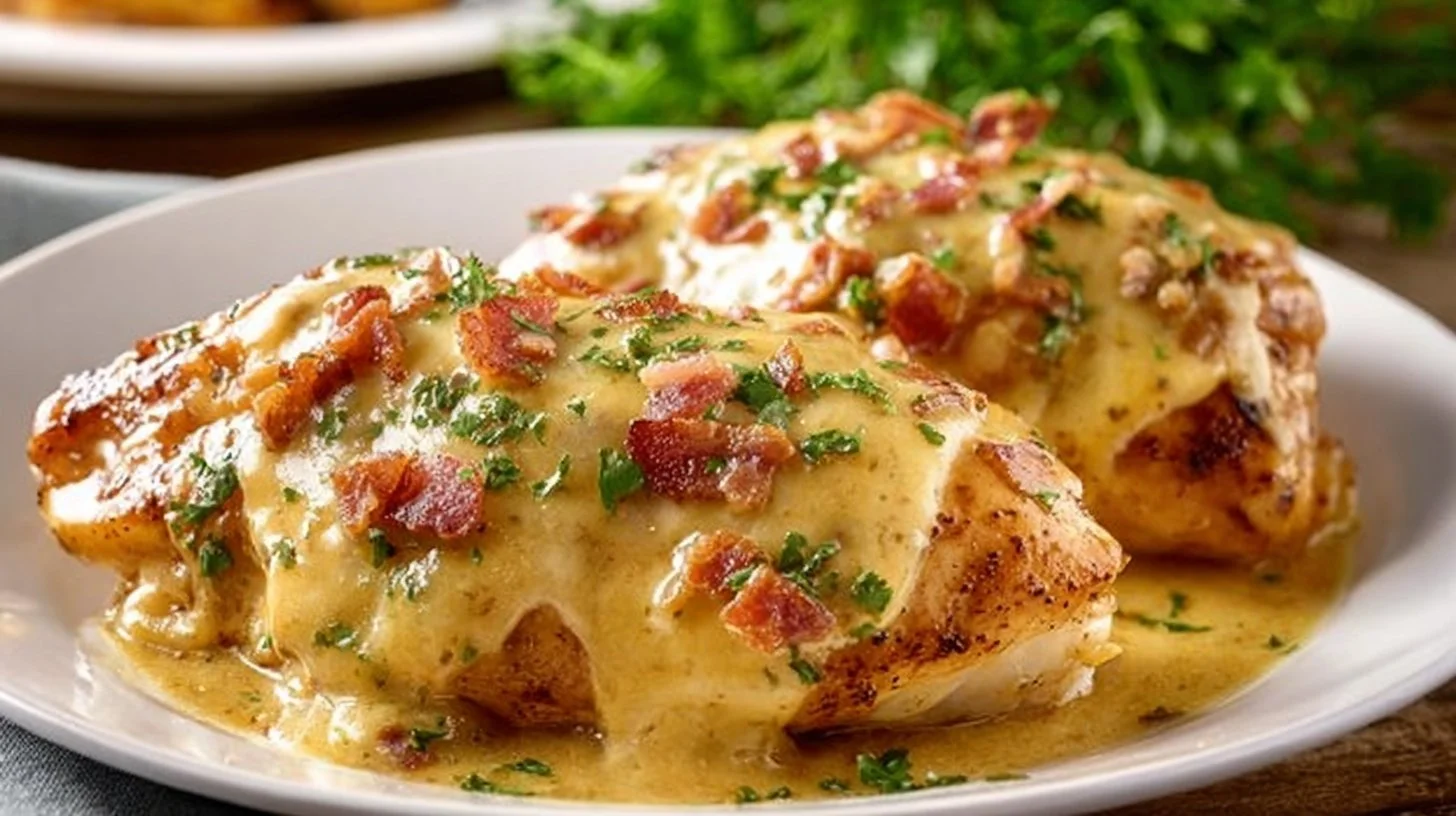 Texas Roadhouse Smothered Chicken topped with jack cheese ready to serve