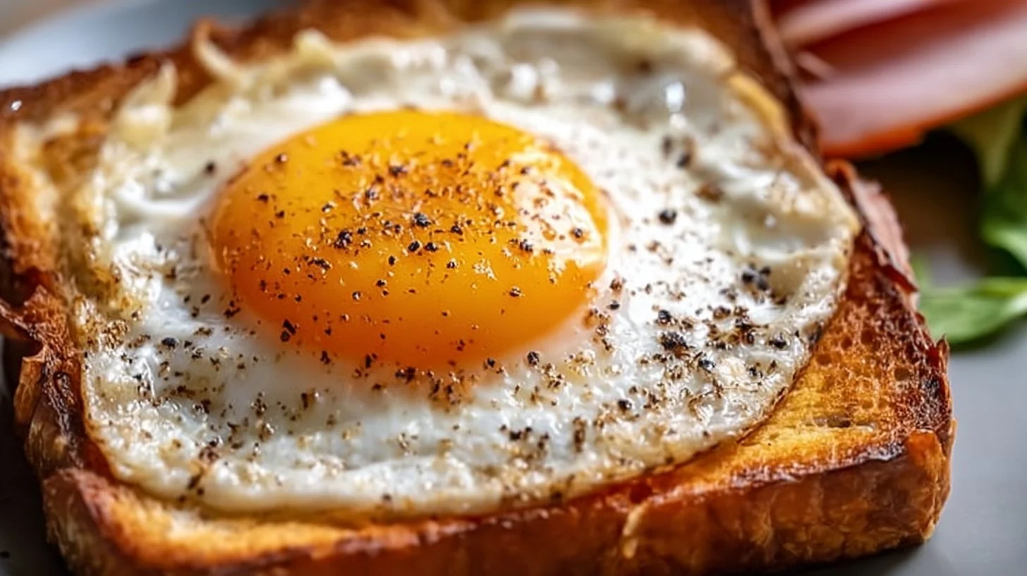 Delicious Air Fryer Egg Toast garnished with herbs on a plate