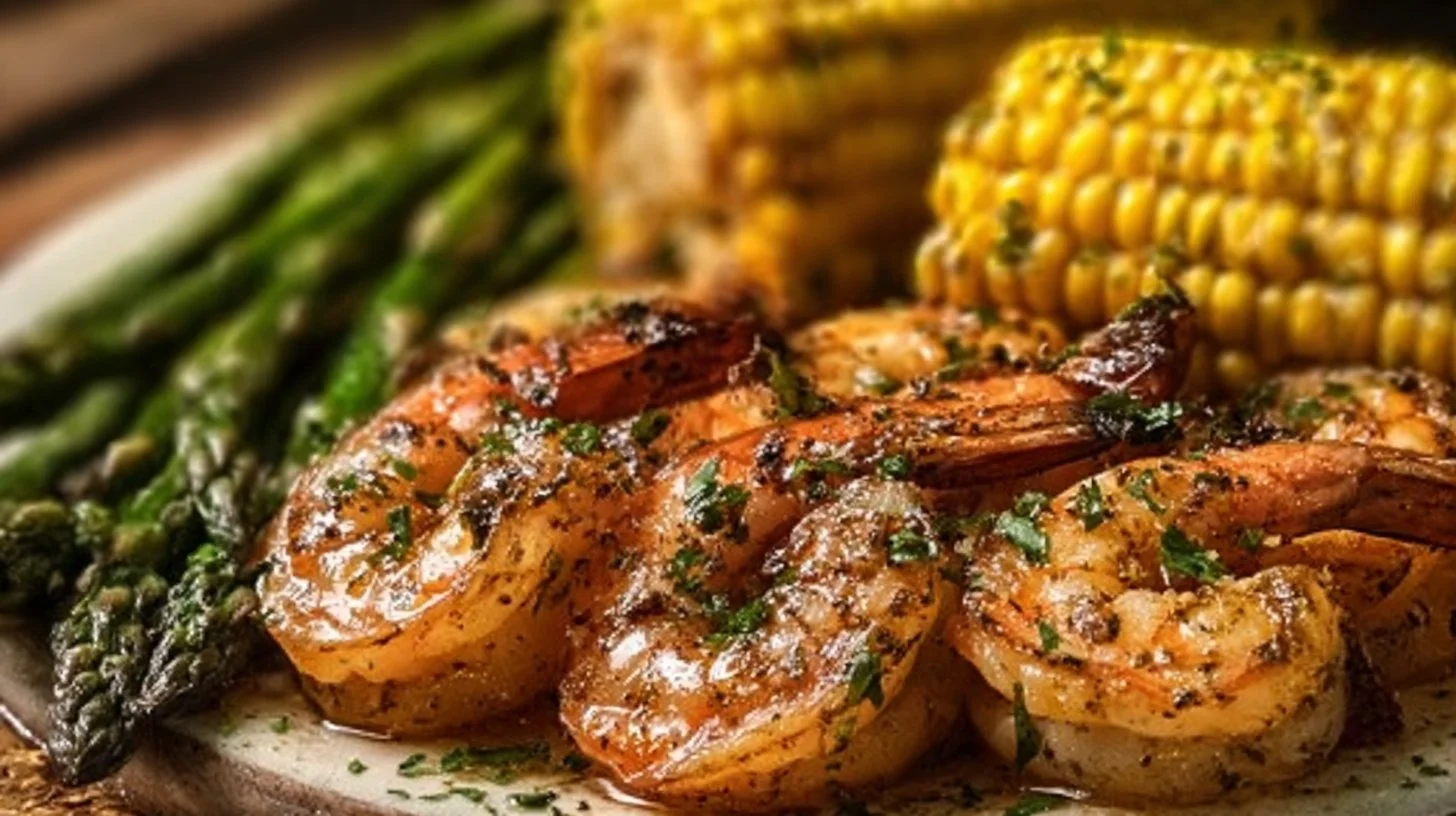 Delicious grilled shrimp with garlic butter on a plate