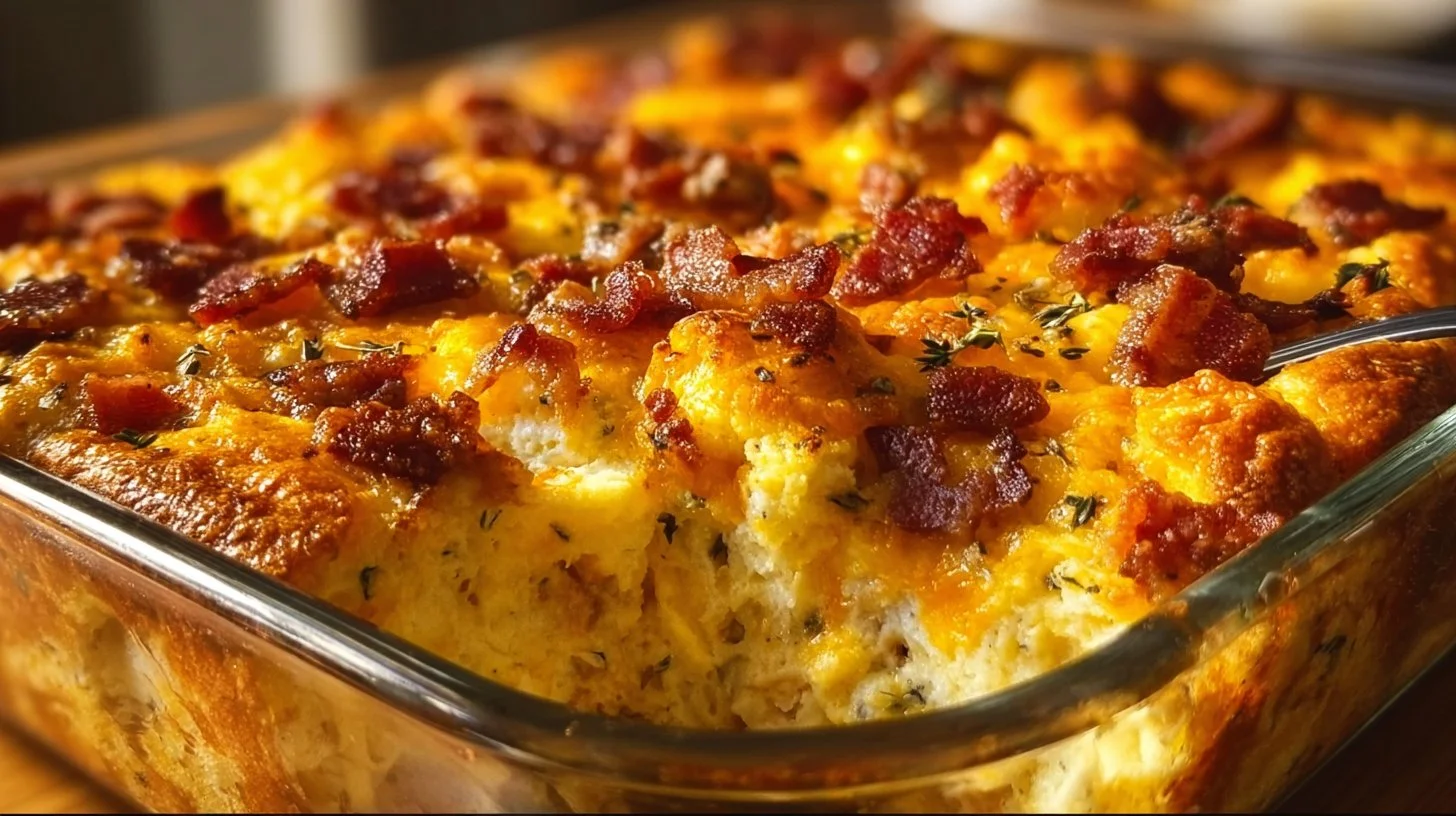 Delicious Crack Breakfast Casserole fresh out of the oven with golden crust.