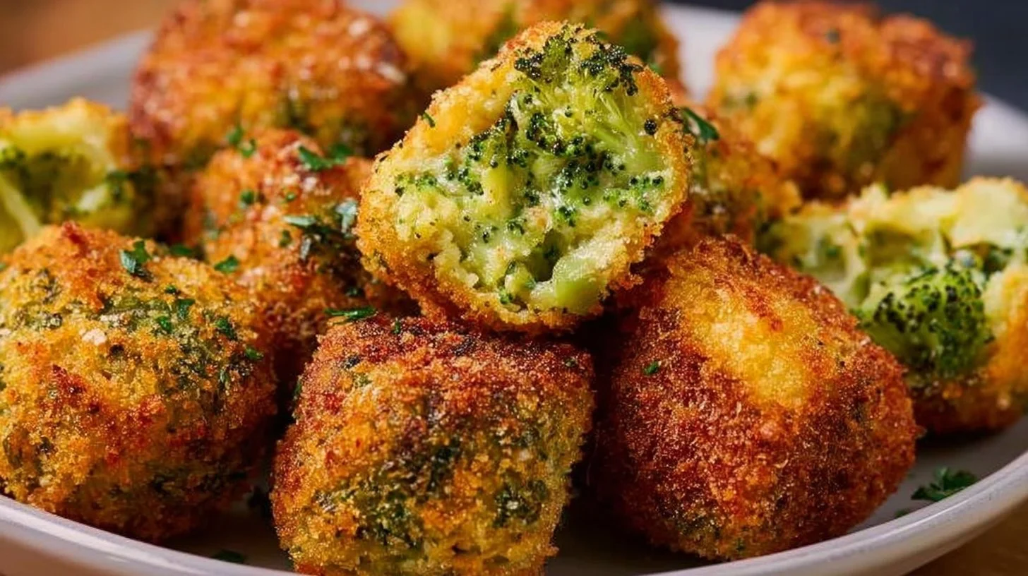 Plate of easy and delicious broccoli bites with dipping sauce.
