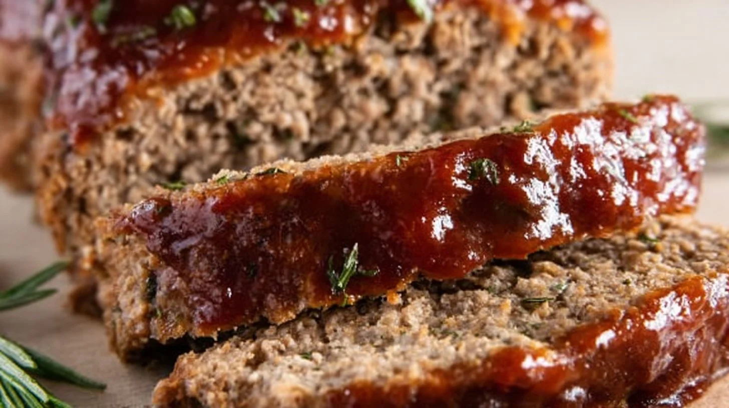 Delicious easy meatloaf served with mashed potatoes and vegetables.