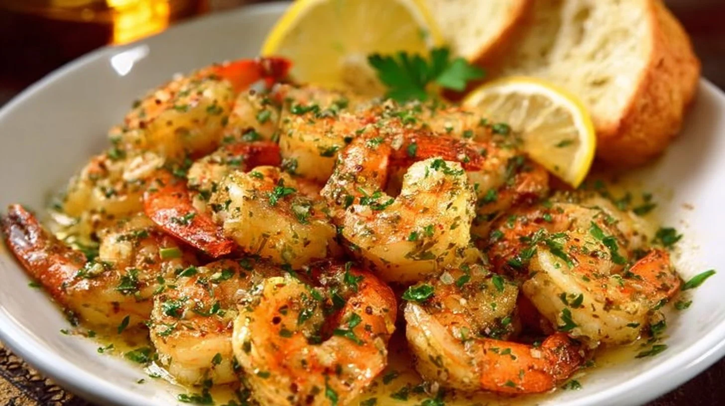 Delicious Garlic Shrimp Scampi with herbs and pasta