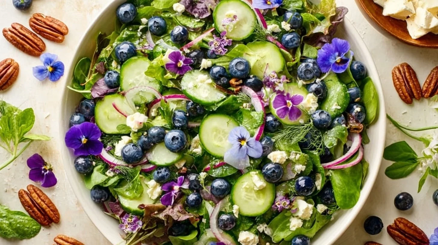 A colorful assortment of light spring salads featuring fresh vegetables and herbs.