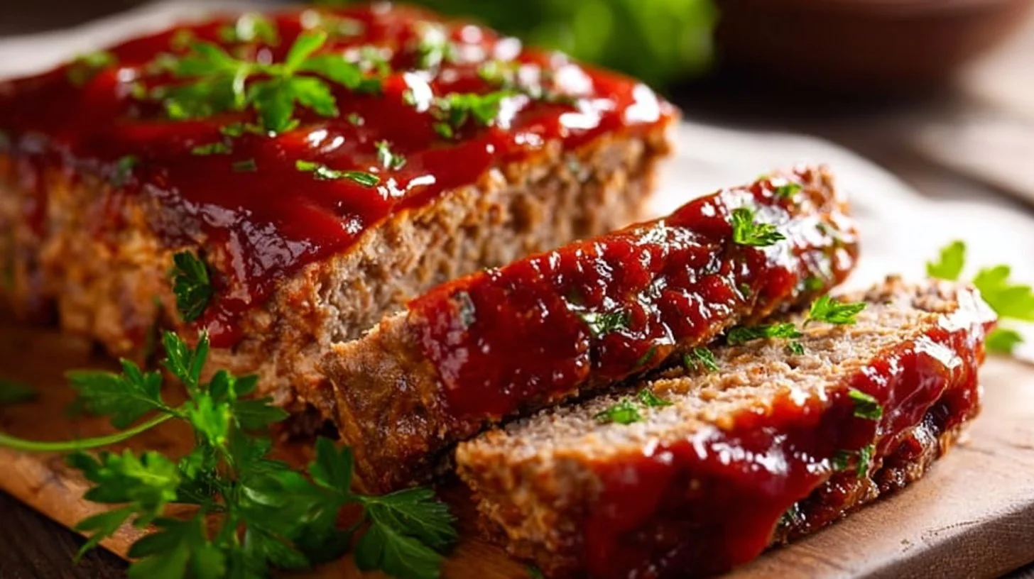 Delicious homemade meatloaf freshly baked and served with a side of vegetables