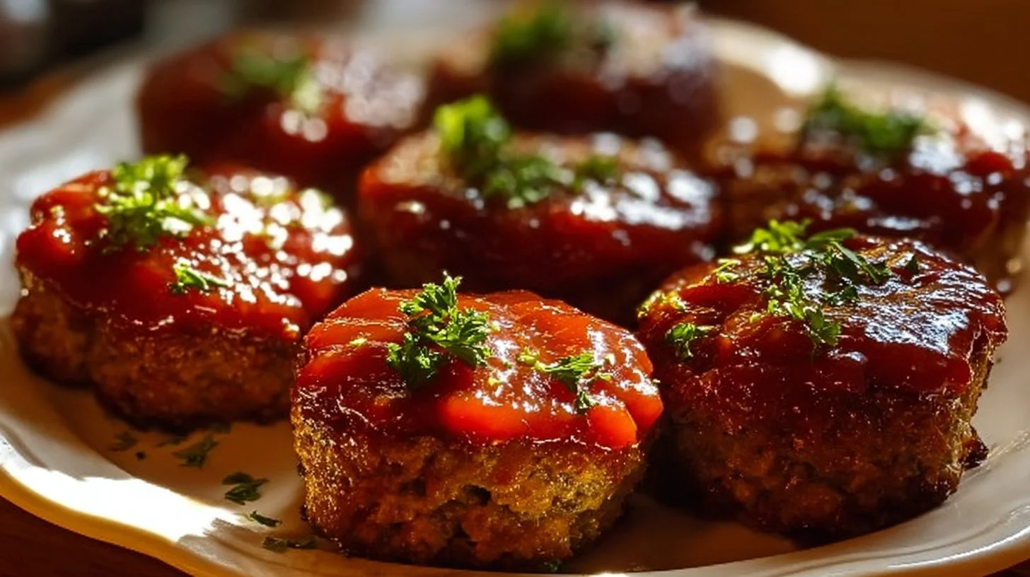 Delicious mini meatloaf served with vegetables on a plate
