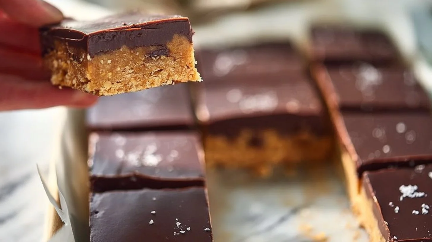 Delicious no bake cookie dough bars stacked on a plate, ready to enjoy.