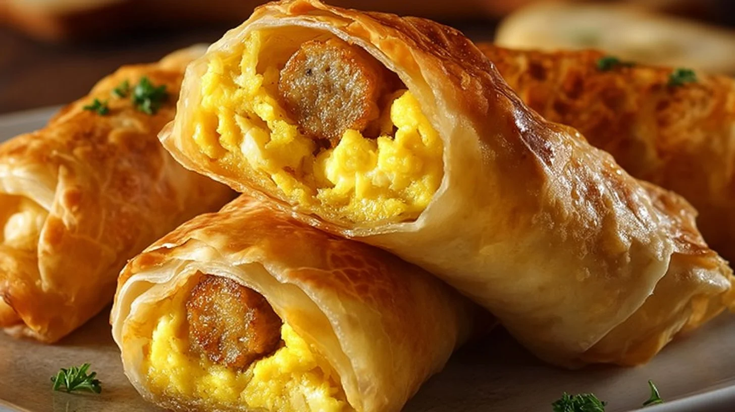 Sausage Egg Breakfast Roll-Ups served on a plate.