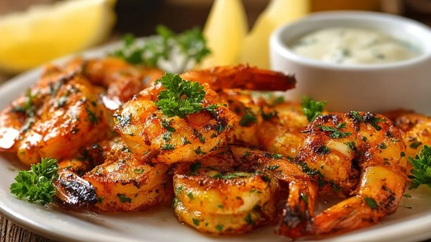 Delicious Texas Roadhouse grilled shrimp served with lemon and spices