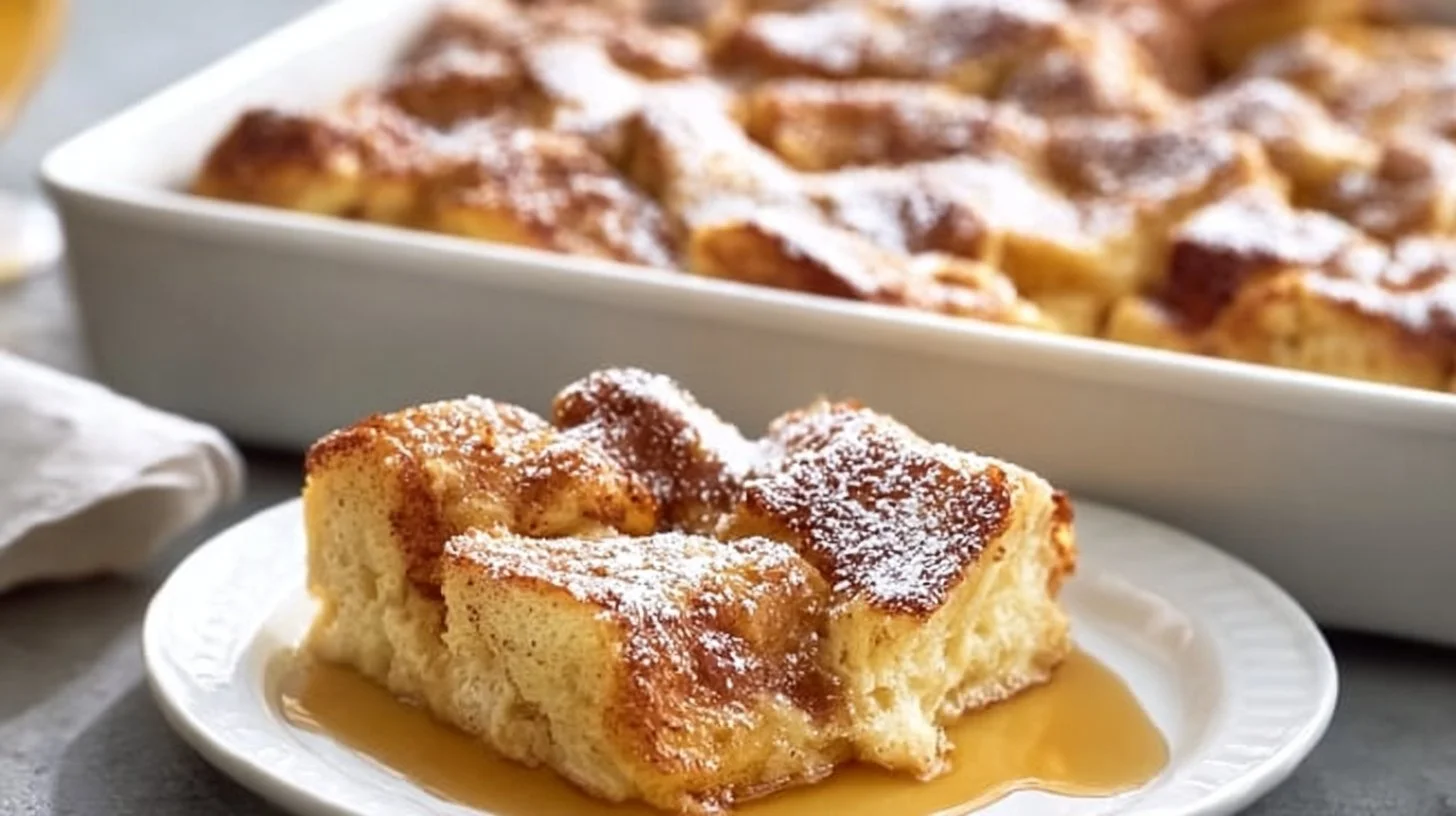 Delicious traditional French toast casserole ready to serve