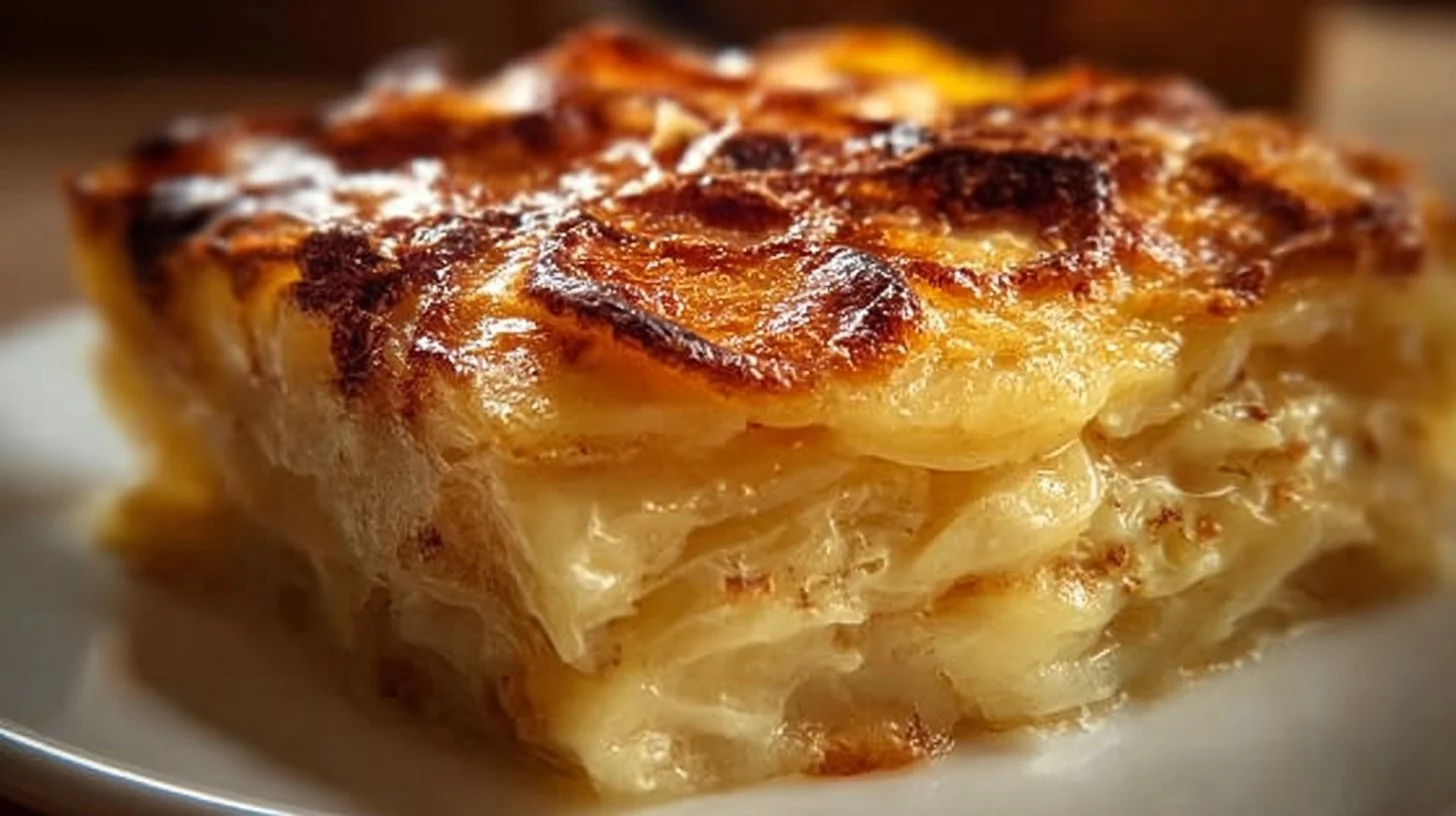 Delicious scalloped potatoes recipe with layers of creamy cheese and potatoes.