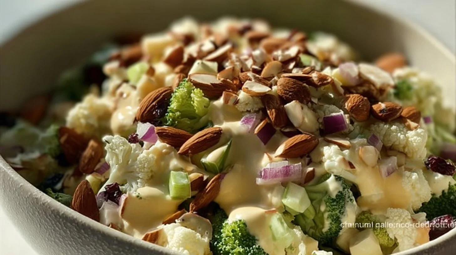 Delicious Apple Broccoli Cauliflower Salad in a bowl