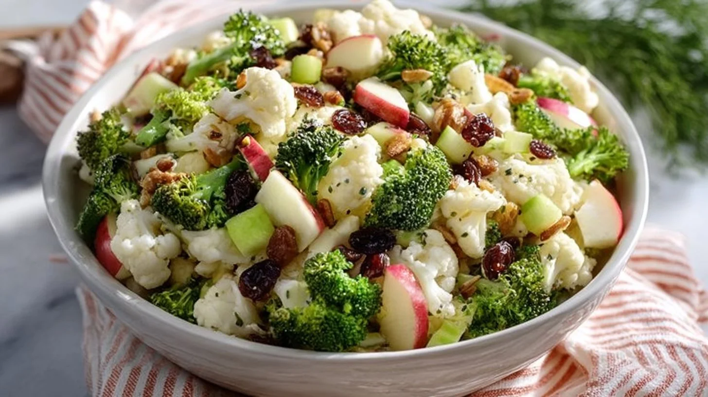Apple Broccoli Cauliflower Salad with fresh vegetables and apples