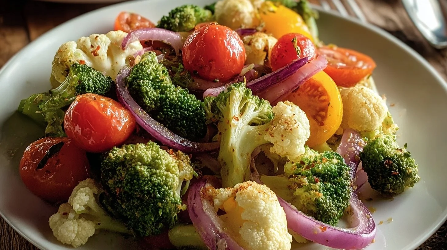 Fresh Broccoli and Cauliflower Salad with colorful veggies