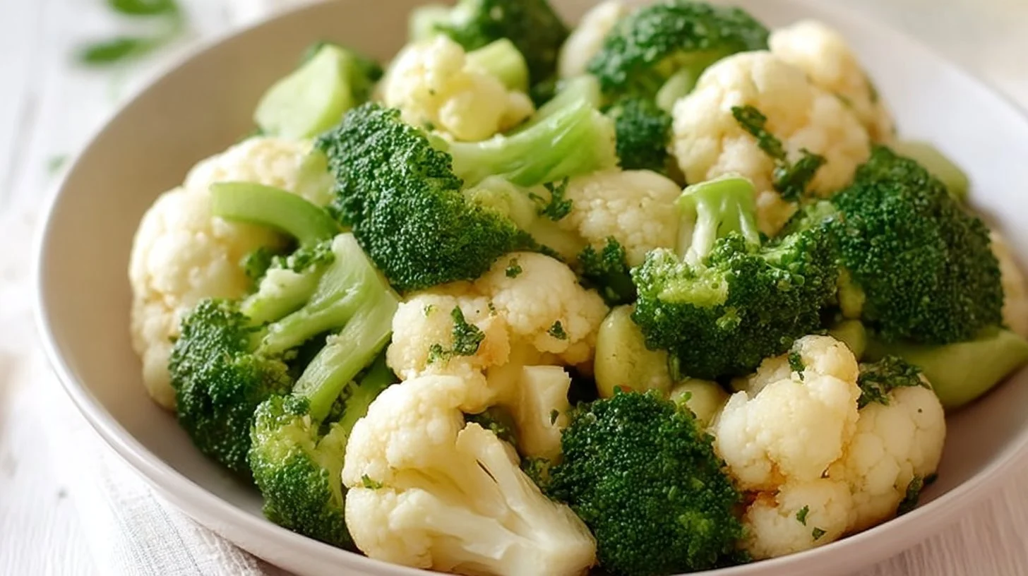 Fresh Broccoli Cauliflower Salad with colorful veggies and a tasty dressing