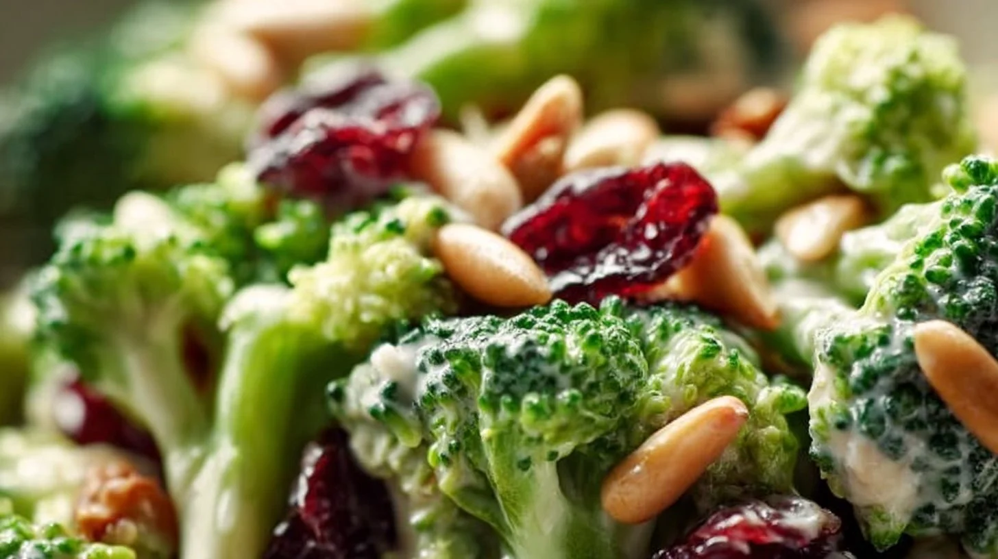 Delicious Broccoli Salad with Bacon & Cranberries on a serving plate