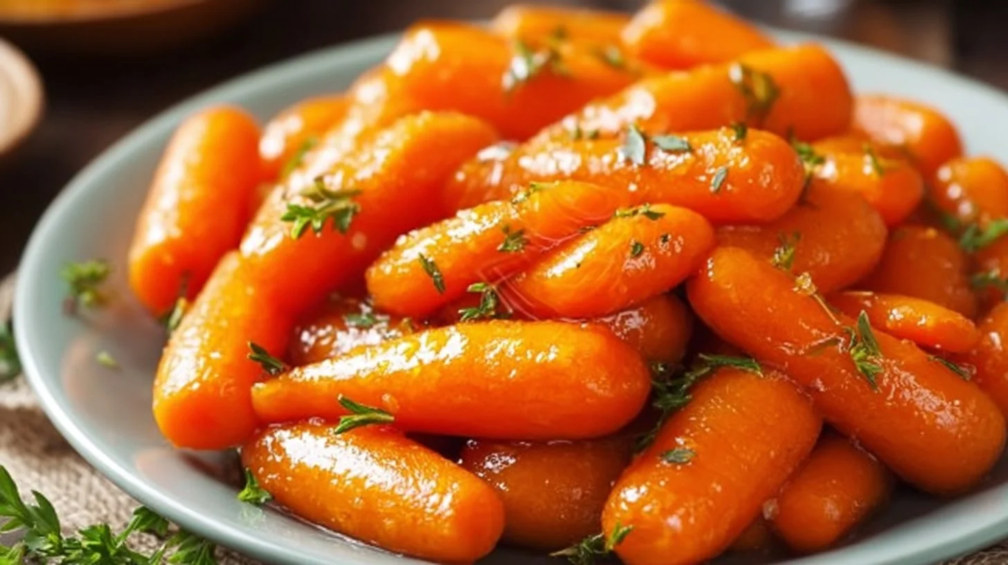 Bowl of brown sugar honey glazed carrots with parsley garnish