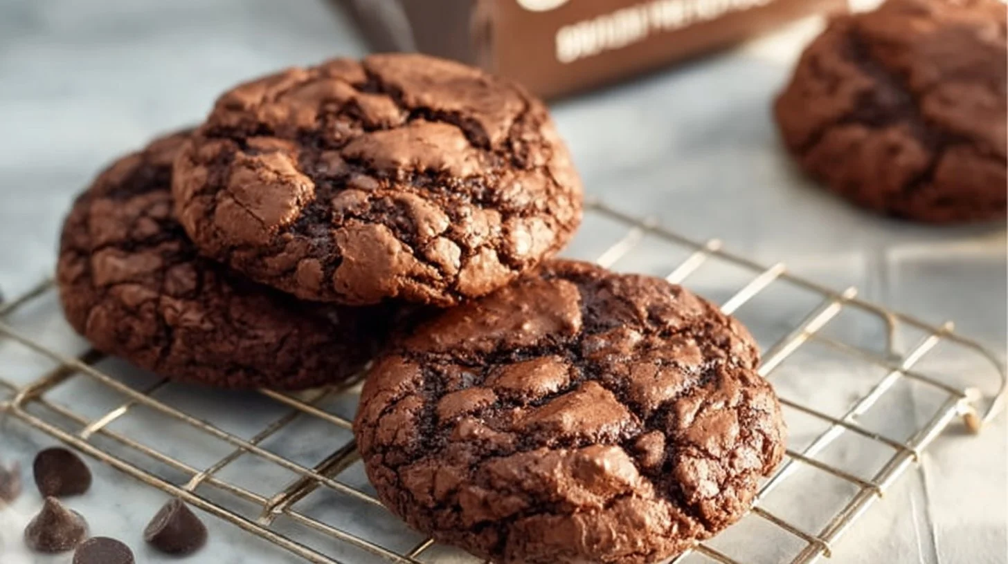 Delicious homemade brownie mix cookies on a cooling rack