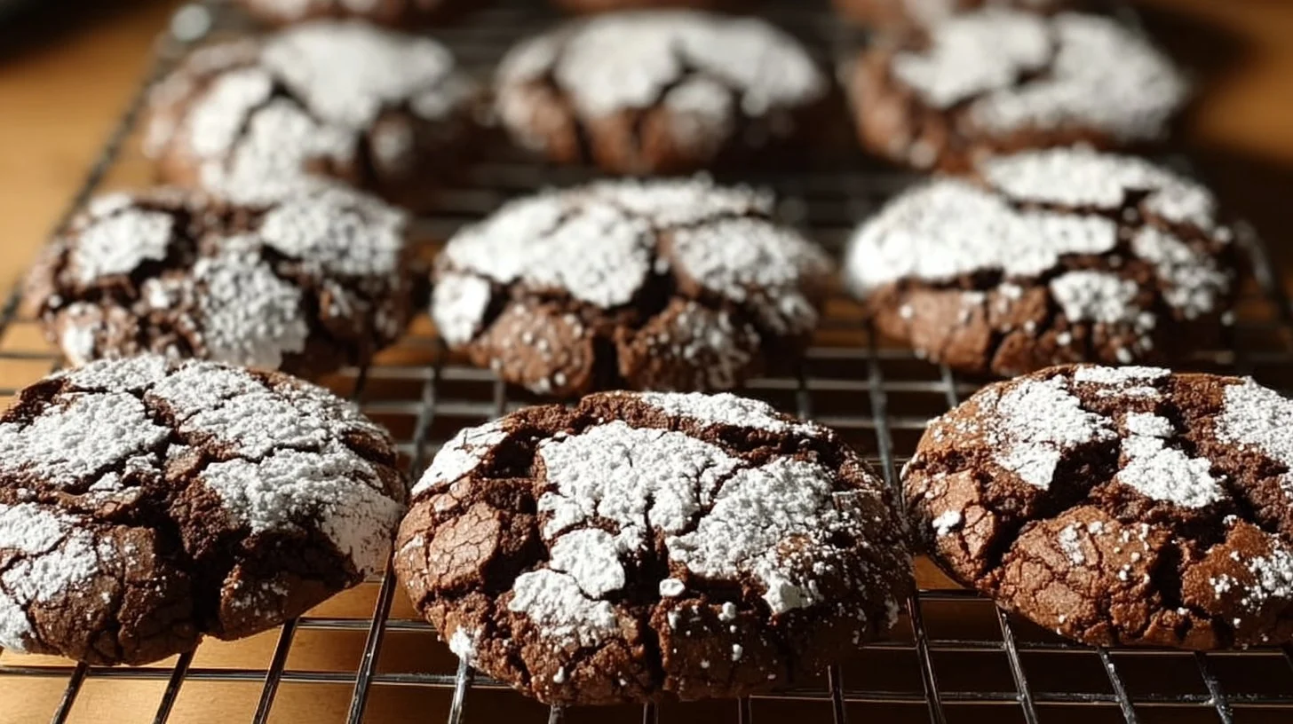 Delicious brownie mix crinkle cookies with a fudgy texture and crinkly top.