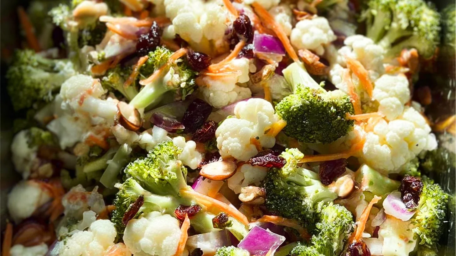 Fresh Cauliflower and Broccoli Salad with vibrant vegetables