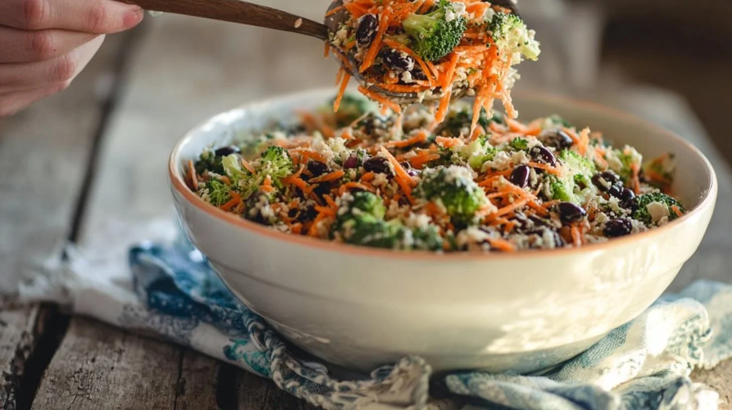 Fresh Cauliflower and Broccoli Salad with colorful vegetables